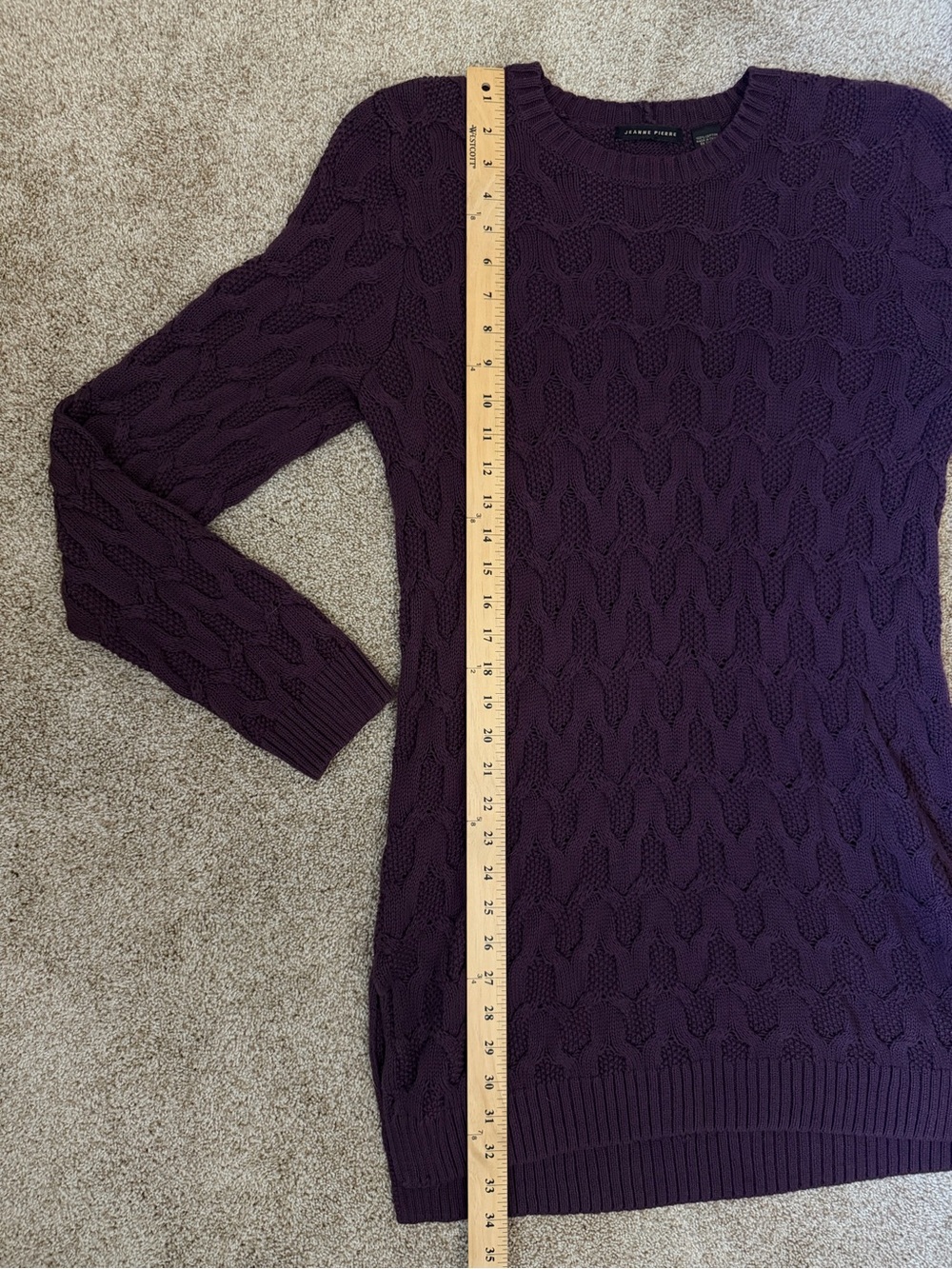 JEANNE PIERRE Cable Knit Sweater Mini Dress in Purple 100% Cotton - Picture 6 of 6